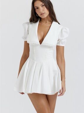 House of CB Piera White Pleated Mini Dress